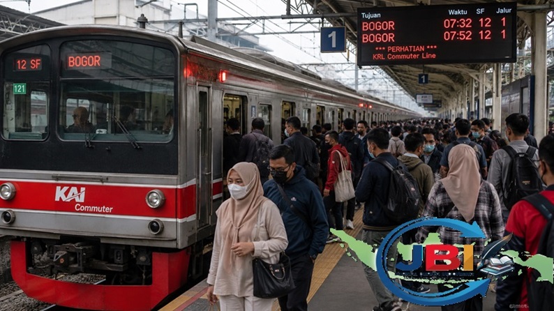 Kereta KRL Bogor di Peron Padat