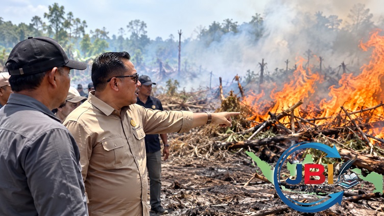 Pejabat Menunjuk Kobaran Api di Lahan Terbakar